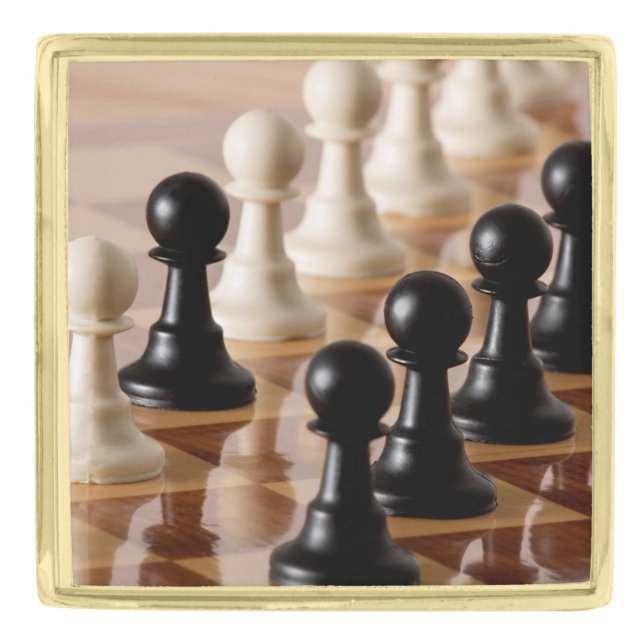 Pawns on Chess Board Gold Finish Lapel Pin (Front)