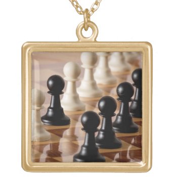Pawns On Chess Board Gold Plated Necklace by kahmier at Zazzle