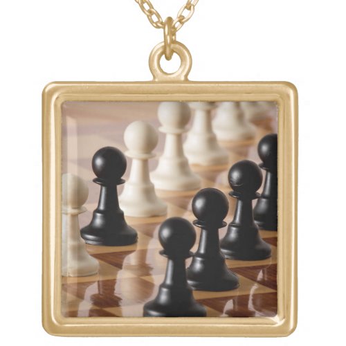 Pawns on Chess Board Gold Plated Necklace