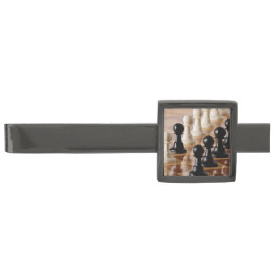 Pawns on Chess Board Gunmetal Finish Tie Bar