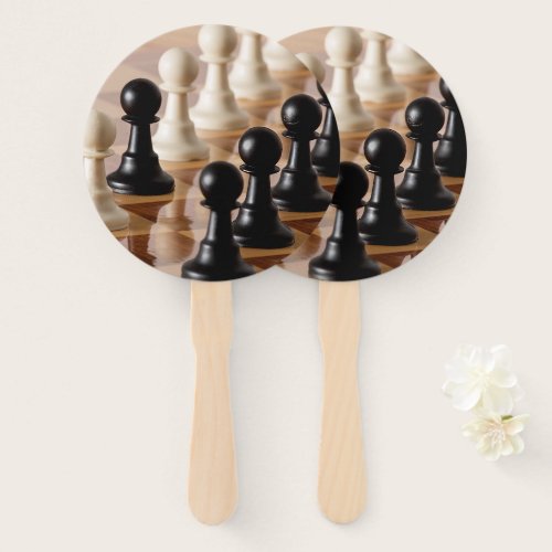 Pawns on Chess Board Hand Fan