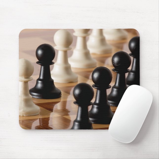 Pawns on Chess Board Mouse Pad (With Mouse)