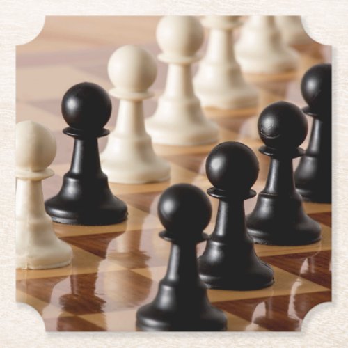 Pawns on Chess Board Paper Coaster