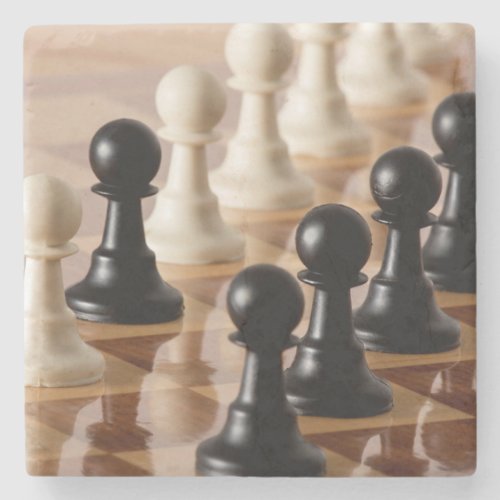 Pawns on Chess Board Stone Coaster