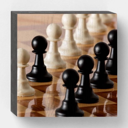 Pawns on Chess Board Wooden Box Sign
