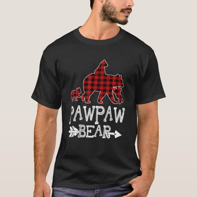 Pawpaw Bear Three Cubs Red Plaid Mama Christmas Pa T-Shirt (Front)