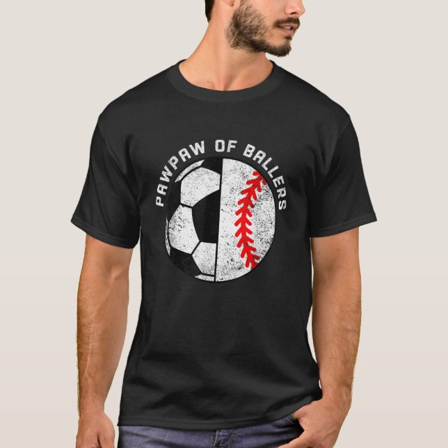 PawPaw Of Ballers Funny Soccer Baseball Paw Paw T-Shirt (Front)