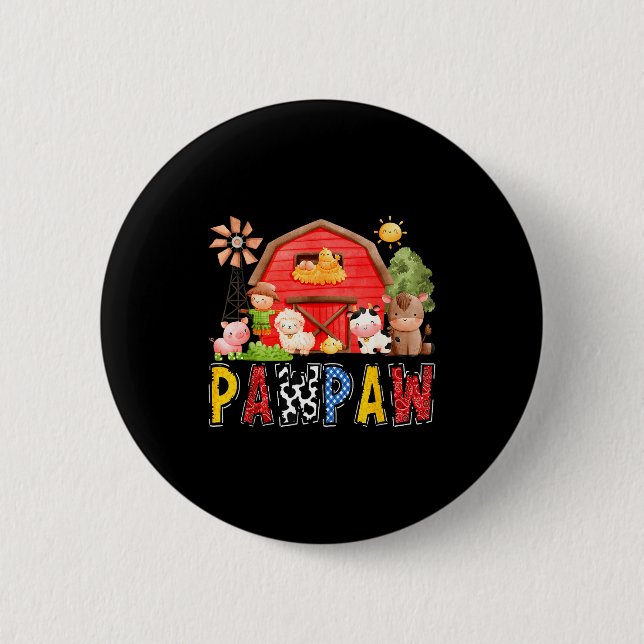 Pawpaw Red Farm Cow Birthday Boy Matching Family P Button (Front)