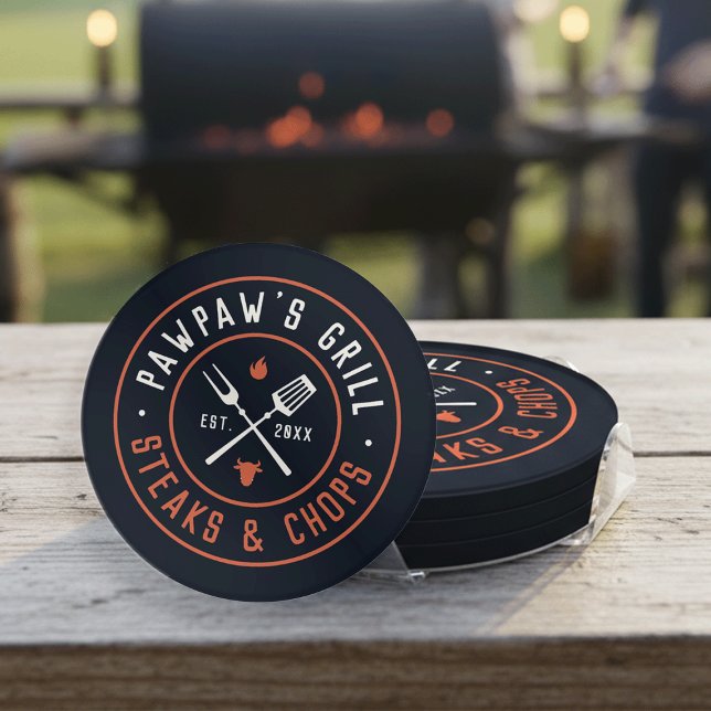 Pawpaw's Grill Personalized Year Established Coaster Set (Creator Uploaded)