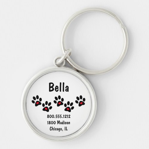 Pawprint And Hearts Pet Identification Tag Keychain