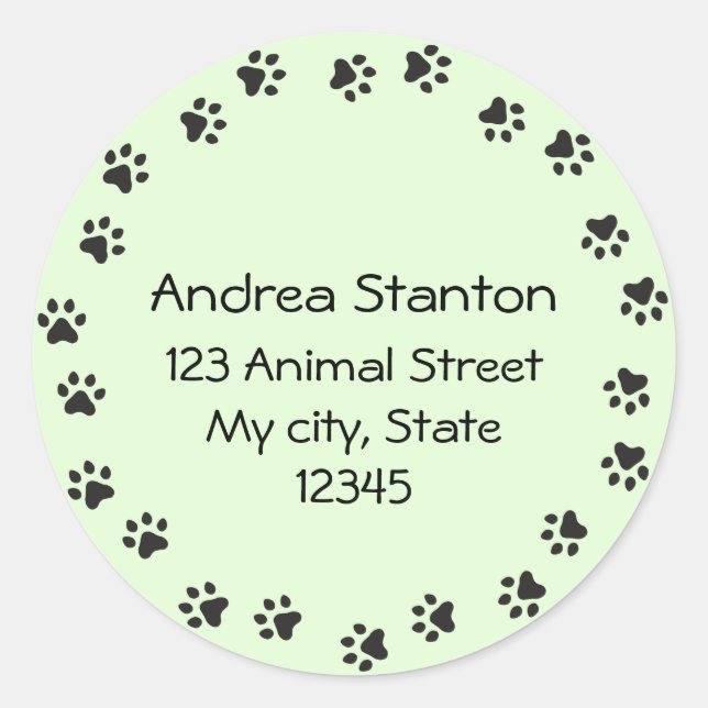 Pawprint border address label - green (Front)