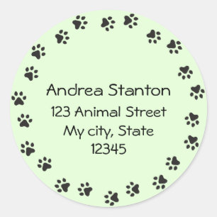 Pawprint border address label - green