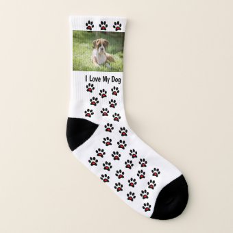 Pawprint Custom Dog Photo Socks - I Love My Dog | Zazzle