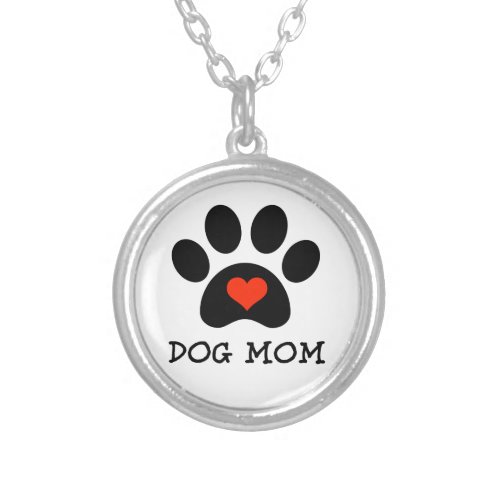 Pawprint Dog Mom Silver Plated Necklace
