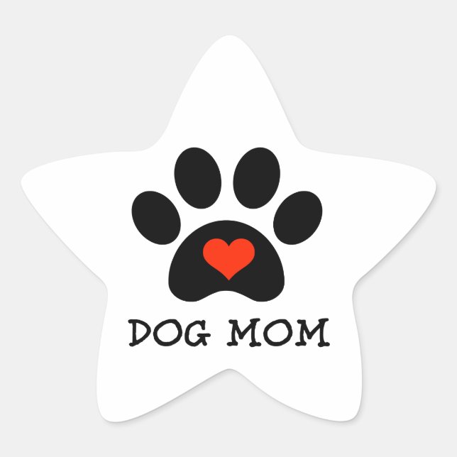 Pawprint Dog Mom Star Sticker (Front)