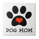 Pawprint Dog Mom Tile<br><div class="desc">This design features a black paw print with a heart inside, along with the text DOG MOM.</div>