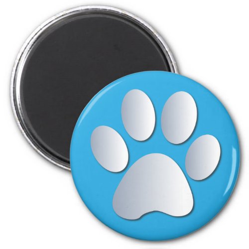 Pawprint dog or cat pets silver and blue magnet magnet