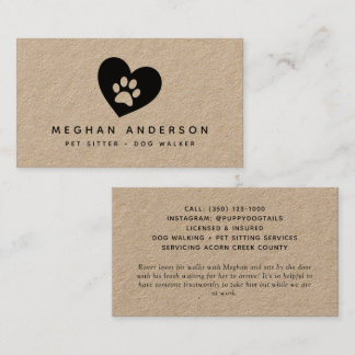 Pawprint Dog Walker Pet Sitter Kraft Business Card