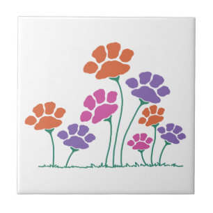 Pawprint Flower Garden Ceramic Tile