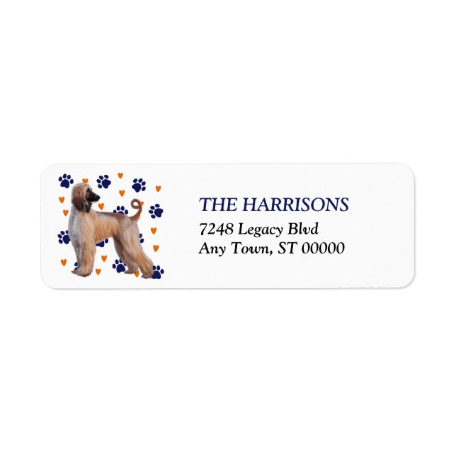 Pawprint Heart Afghan Hound Dog Return Address Label (Front)