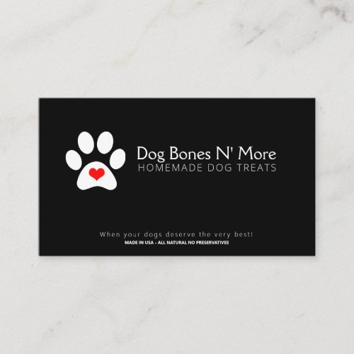 Pawprint Heart  Gourmet Dog Treats Bakery Business Card