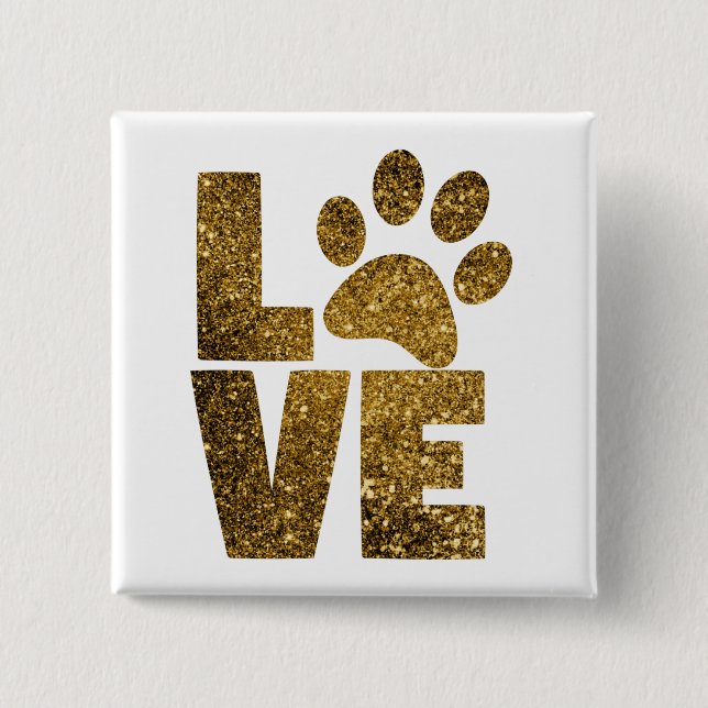 Pawprint Love in Gold Pinback Button (Front)