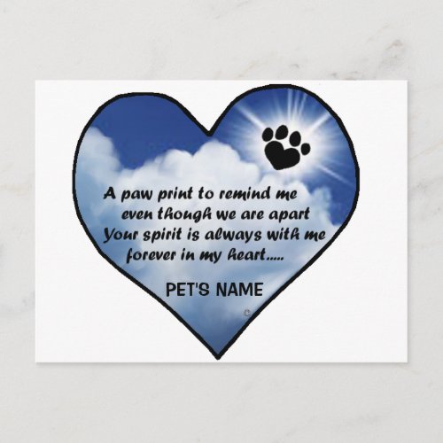 Pawprint Memorial Poem Postcard