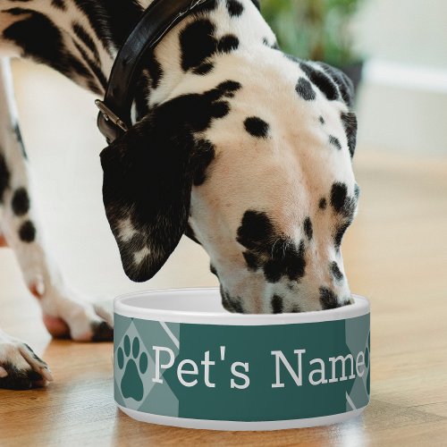 Pawprint On Plaid Personalized Dog Bowl