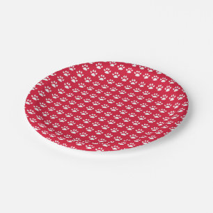 Pawprint Pattern (red & white) Paper Plates