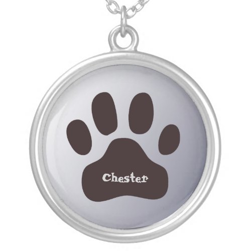 Pawprint Personalized Animal Paw Custom Name Silver Plated Necklace