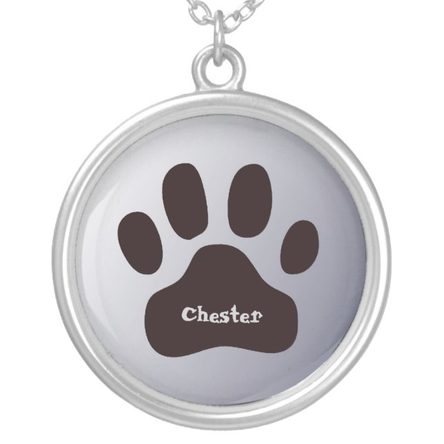 Pawprint Personalized Animal Paw Custom Name Silver Plated Necklace (Front)
