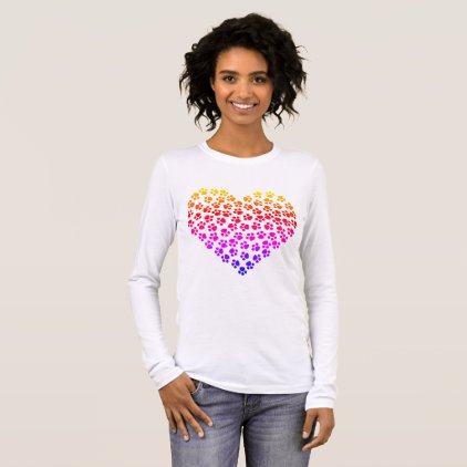 Pawprint Rainbow Heart Long Sleeve T-Shirt