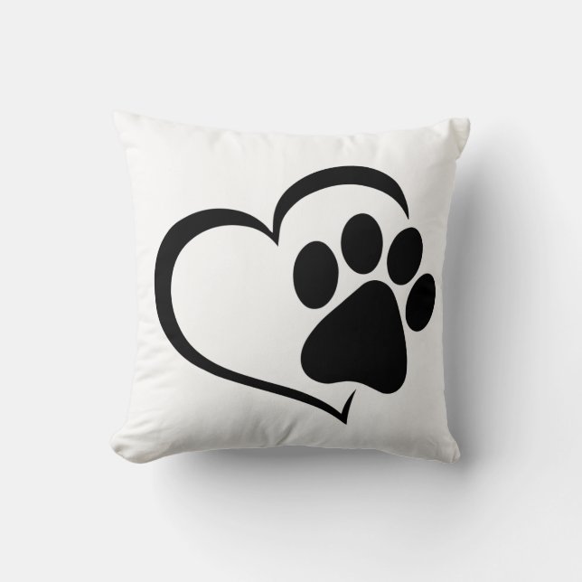 Pawprint With Heart Throw Pillow – Cute Pet Lover  (Front)
