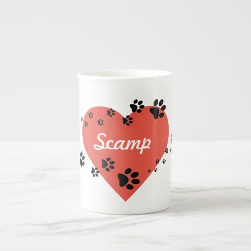 Pawprints and Heart Bone China Mug