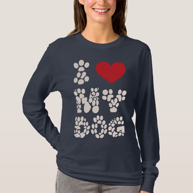 Pawprints of Love – I ❤️ My Dog Bold Tee (Front)