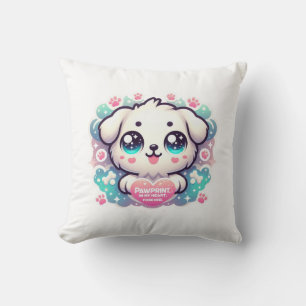 Pawprints on My Heart, Forever Kawaii Puppy Throw Pillow