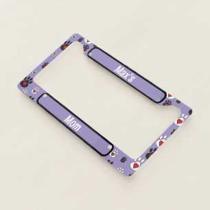 PawPrints Red Hearts Blue Name License Plate Frame