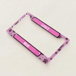 PawPrints Red Hearts Pink Name License Plate Frame