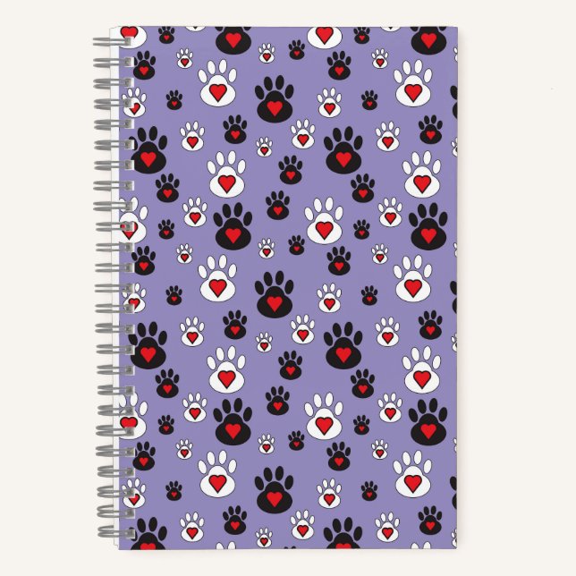 Pawprints with red hearts on blue notebook (Front)