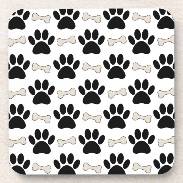 Paws And Bones Pattern Beverage Coaster (Front)