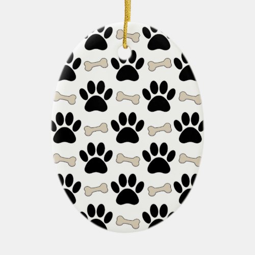 Paws And Bones Pattern Ceramic Ornament