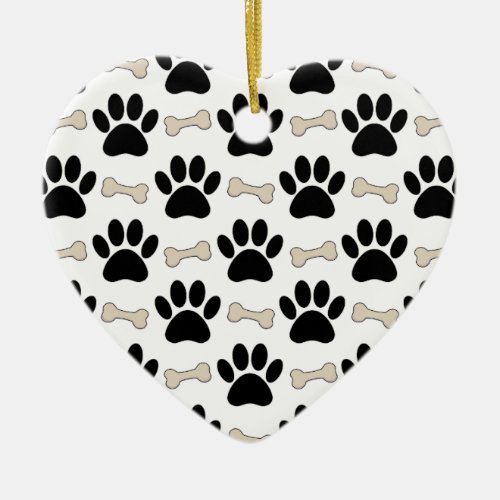 Paws And Bones Pattern Ceramic Ornament