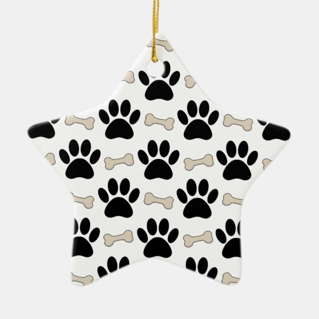Paws And Bones Pattern Ceramic Ornament (Front)