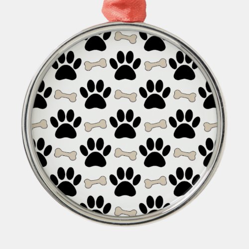 Paws And Bones Pattern Metal Ornament