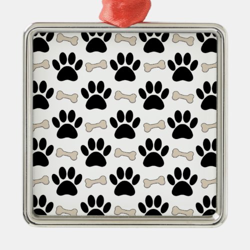 Paws And Bones Pattern Metal Ornament