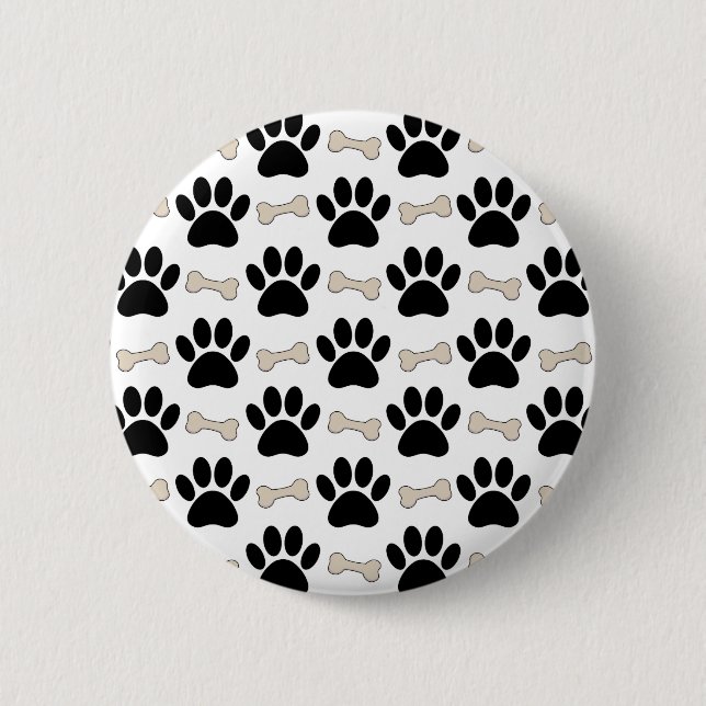 Paws And Bones Pattern Pinback Button (Front)
