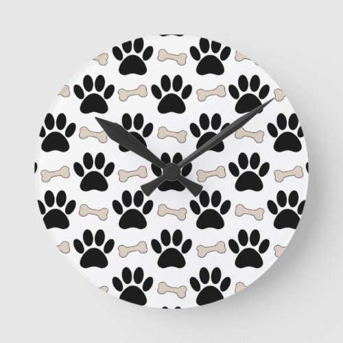 Paws And Bones Pattern Round Clock