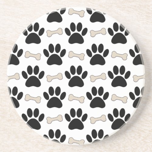Paws And Bones Pattern Sandstone Coaster