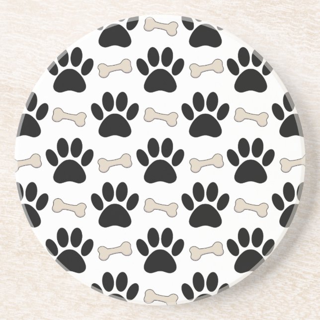 Paws And Bones Pattern Sandstone Coaster (Front)