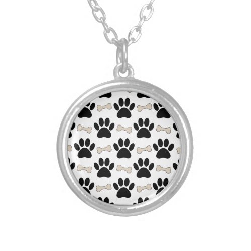 Paws And Bones Pattern Silver Plated Necklace